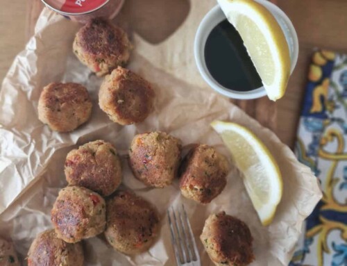 Tuna and roasted pepper fritters with balsamic and lemon recipe